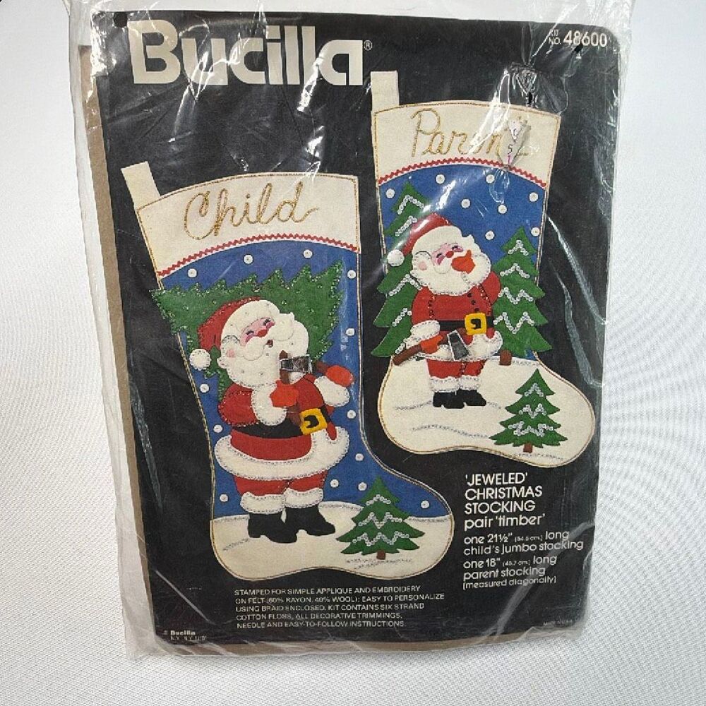 Bucilla 48600 Jeweled Christmas Stocking “Timber” pair Vintage